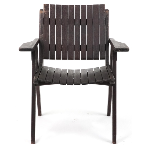 1037 - Autoban, stained teak slice chair, 81cm high