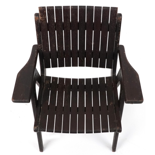 1037 - Autoban, stained teak slice chair, 81cm high