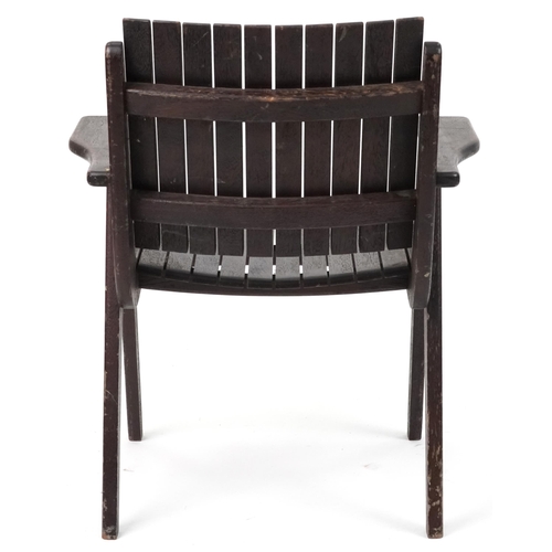 1037 - Autoban, stained teak slice chair, 81cm high