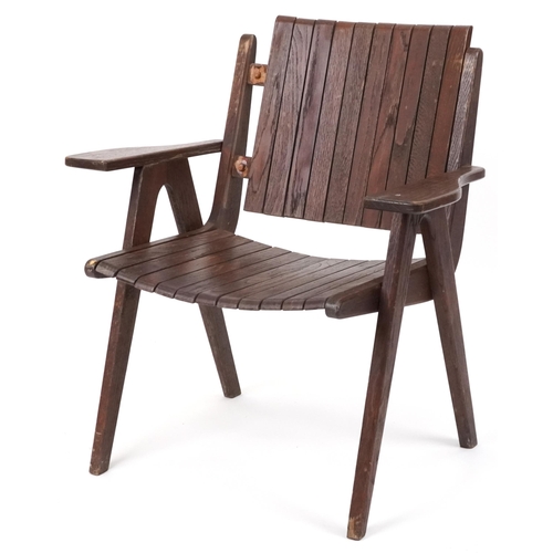 1018 - Autoban, stained teak slice chair, 81cm high