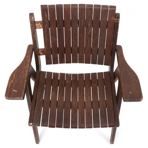 1018 - Autoban, stained teak slice chair, 81cm high