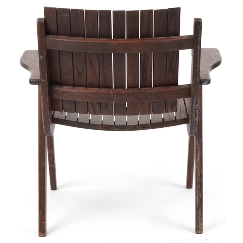 1018 - Autoban, stained teak slice chair, 81cm high