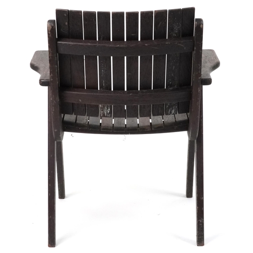 1019 - Autoban, stained teak slice chair, 81cm high