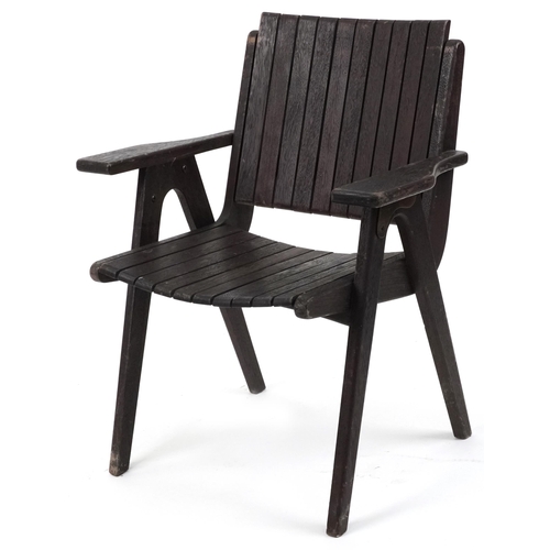 1017 - Autoban, stained teak slice chair, 81cm high