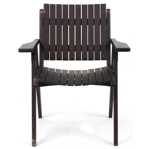 1017 - Autoban, stained teak slice chair, 81cm high