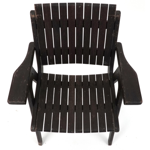 1017 - Autoban, stained teak slice chair, 81cm high