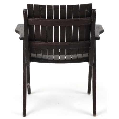 1017 - Autoban, stained teak slice chair, 81cm high