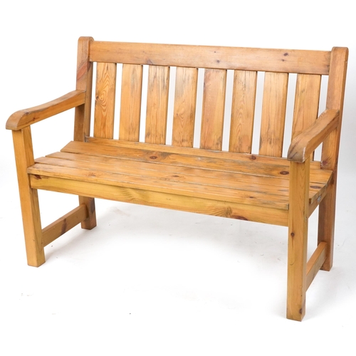 1129 - Alexander Rose Pine slatted garden bench, 92.5cm H x 102.5/ 182.5cm W x 59cm D