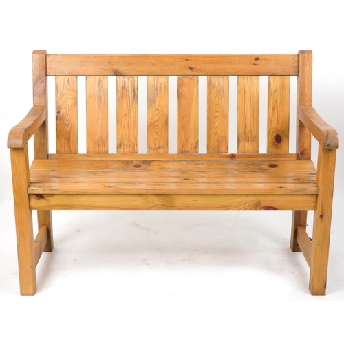 1129 - Alexander Rose Pine slatted garden bench, 92.5cm H x 102.5/ 182.5cm W x 59cm D