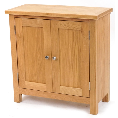 1200 - Contemporary light oak two door side cupboard, 75.5cm H x 75cm W x 33.5cm D