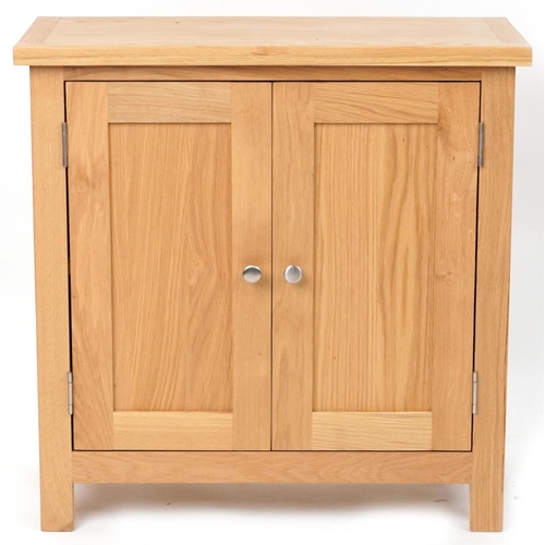 1200 - Contemporary light oak two door side cupboard, 75.5cm H x 75cm W x 33.5cm D