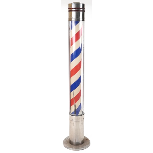 1080 - Vintage illuminated barber's pole with chromed mounts, 197cm high