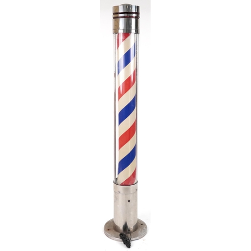 1080 - Vintage illuminated barber's pole with chromed mounts, 197cm high