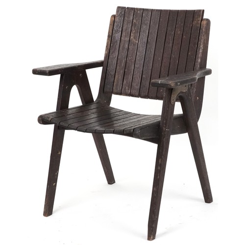 1092 - Autoban, stained teak slice chair, 81cm high