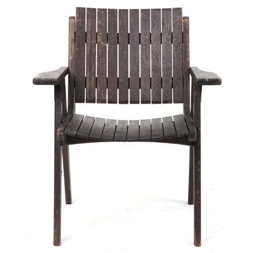 1092 - Autoban, stained teak slice chair, 81cm high