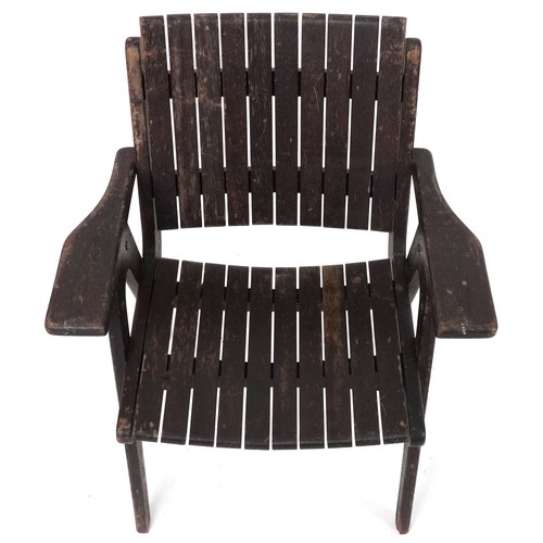 1092 - Autoban, stained teak slice chair, 81cm high