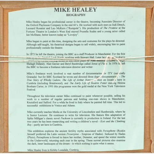 328 - Mike Healey - Green Landscape Number 1 and Number 2, pair of mixed medias, each with details and ins... 