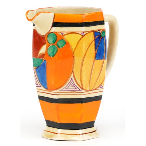 4 - Clarice Cliff, Art Deco Fantastique Bizarre water jug with octagonal body hand painted in the melon ... 