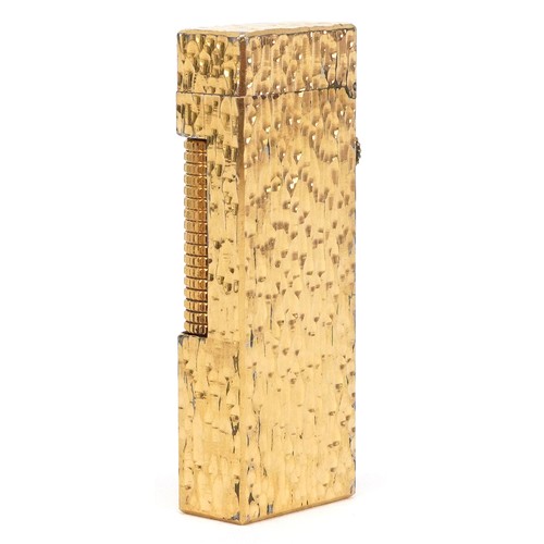 79 - Dunhill gold plated bark design pocket lighter with box, 6.5cm high
