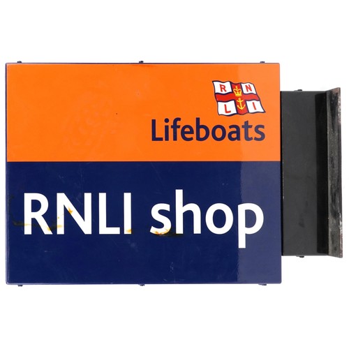 608 - Royal National Lifeboat Association RNLI Shop double sided metal advertising sign, 65cm x 41.5cm