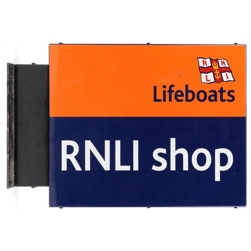 608 - Royal National Lifeboat Association RNLI Shop double sided metal advertising sign, 65cm x 41.5cm