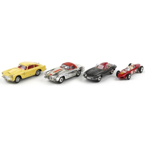 1602 - Four vintage Corgi Toys diecast vehicles with boxes comprising Aston Martin DB4 218, E Type Jaguar 3... 