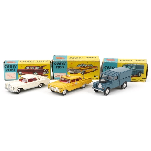 1601 - Three vintage Corgi Toys diecast vehicles with boxes comprising Chevrolet New York Taxi Cab 221, Mer... 