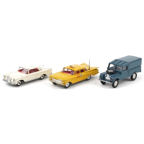 1601 - Three vintage Corgi Toys diecast vehicles with boxes comprising Chevrolet New York Taxi Cab 221, Mer... 