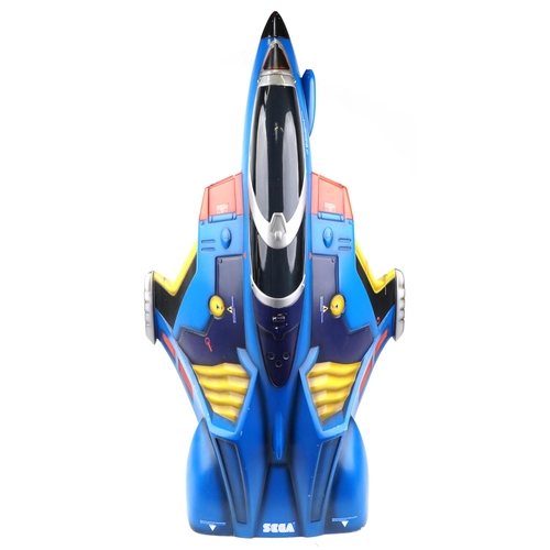 1497 - Vintage Sega arcade seat back in the form of a fighter jet, 126cm high