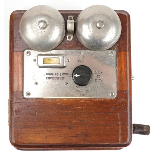 451 - Early 20th century mahogany telephone bell box, Bell set No 20 mark 235 23cms x 20cms