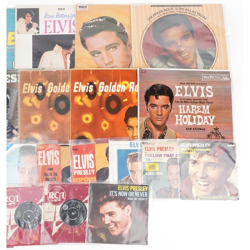 1270 - Elvis Presley vinyl LP records and 45rpms including Kissing Cousins, Hawaii USA and Golden Records