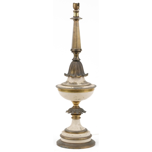 1443 - American partially painted brass Stiffel lamp, 64.5cm high