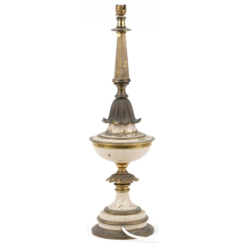 1443 - American partially painted brass Stiffel lamp, 64.5cm high