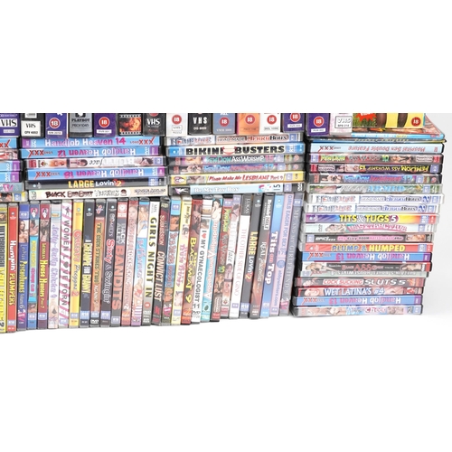 1377 - Large collection of vintage and later adult DVDs and VHS cassettes including Home Made Jerky Boys, B... 