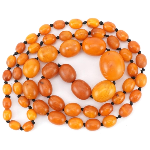 Butterscotch amber coloured graduated bead necklace, the largest bead ...