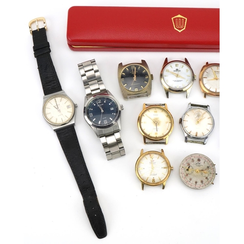 2727 - Eleven vintage gentlemen's wristwatches including Waltham, Singer, Avia, Accurist and Saga Electric,... 