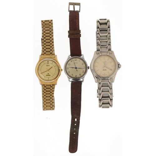 2717 - Three vintage and later gentlemen's wristwatches comprising Rotary, Tissot PR100 and Seiko, the larg... 