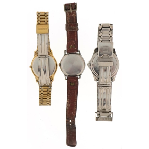 2717 - Three vintage and later gentlemen's wristwatches comprising Rotary, Tissot PR100 and Seiko, the larg... 