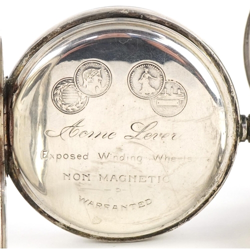 2698 - Three gentlemen's silver open face pocket watches having enamelled and subsidiary dials with Roman a... 