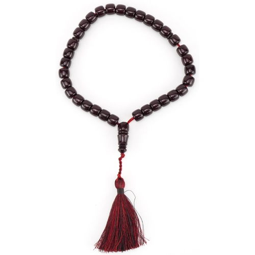 2714 - Turkish cherry amber coloured Tasbih prayer bead necklace, 48cm in length, 100.5g