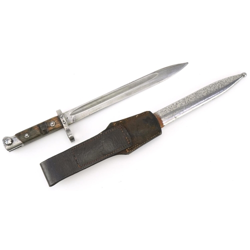 1836 - Military interest bayonet with scabbard and leather frog, various impressed marks, 40cm in length