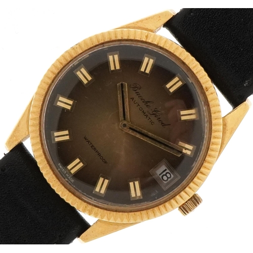 Bueche Girod, gentlemen's 18ct gold automatic wristwatch having tiger's eye dial with date aperture, the case numbered YG12002 1 98038, 33mm in diameter