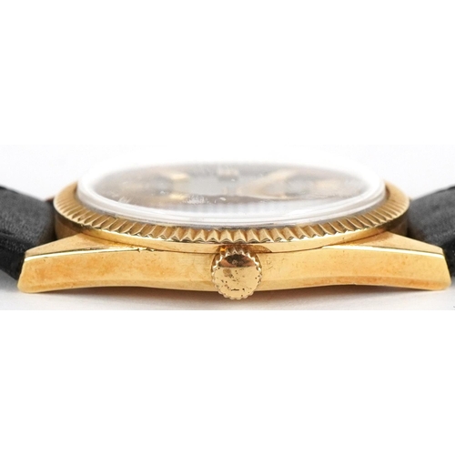 2019 - Bueche Girod, gentlemen's 18ct gold automatic wristwatch having tiger's eye dial with date aperture,... 