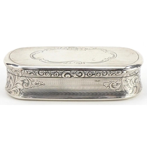 150 - William Dudley, Victorian silver floral engraved and engine turned snuff box with hinged lid and gil... 