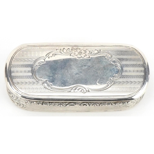 150 - William Dudley, Victorian silver floral engraved and engine turned snuff box with hinged lid and gil... 