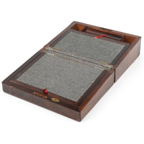 1380 - Victorian rosewood writing slope with fitted interior, 12.5cm H x 30cm W x 22.5cm D