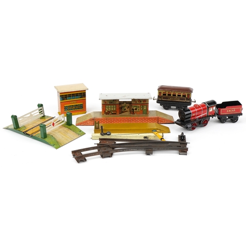 1537 - Hornby O gauge tinplate model railway including 3435 locomotive with tender and Pullman carriage