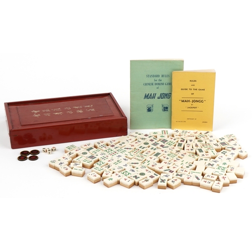 1530 - Early 20th century Chinese bone and bamboo mahjong set with hardwood case and booklets