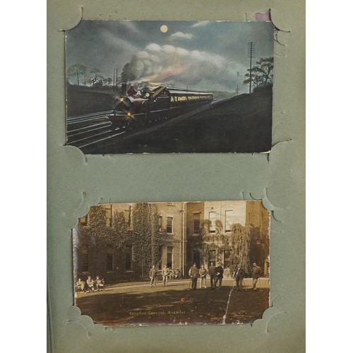 675 - Early 20th century and later postcards arranged in an album, some real photographic, including Croyd... 