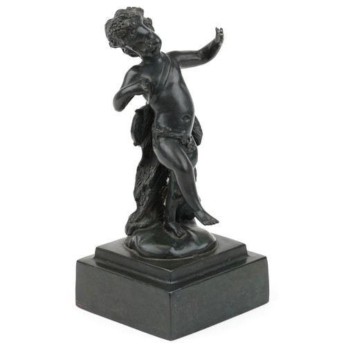 292 - Classical patinated bronze statue of nude Putti, 35cm high